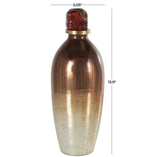 14" Gold, Beige & Copper Glass Speckled Ombre Decorative Jar with Textured Top Knob